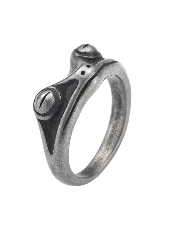 Stainless Steel Frog Ring for Women Men Vintage Statement Jewelry Cocktail Party Animal Style Ancient Silver Size 11