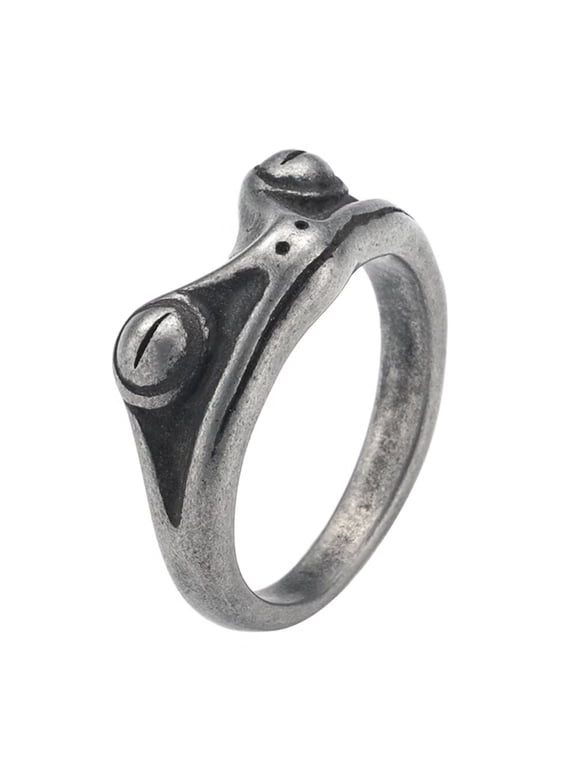Stainless Steel Frog Ring for Women Men Vintage Statement Jewelry Cocktail Party Animal Style Ancient Silver Size 7
