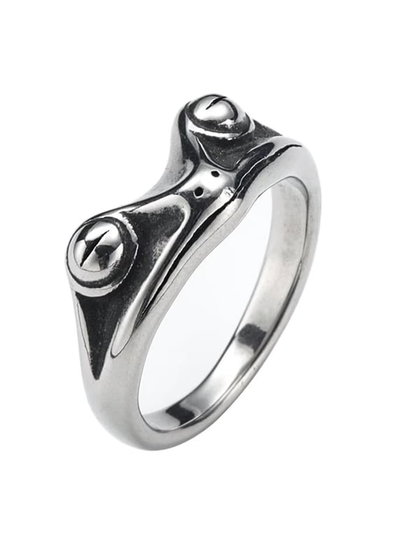 Stainless Steel Frog Ring for Women Men Vintage Statement Jewelry Cocktail Party Animal Style Silver Size 9