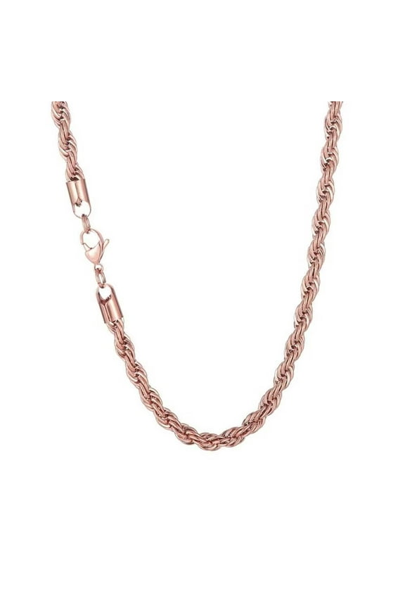 Stainless Steel Rope Chain Necklace for Men Women Twist Rope Chain Solid Jewelry Hip Hop Rock Chain 4MM 20 Inch Rose Gold