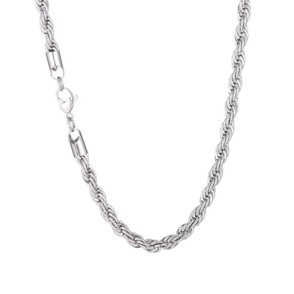 HIJONES Stainless Steel Rope Chain Necklace for Men Women Twist Rope Chain Solid Jewelry Hip Hop Rock Chain 5MM 24 Inch Silver