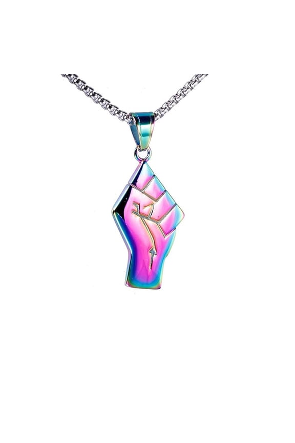 Stainless Steel Vintage Champion Fist Gold Pendant Titanium Chain Mens Necklace Rainbow