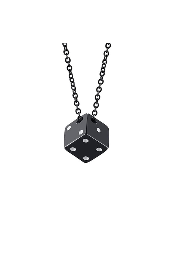 Stainless Steel Vintage Dice Mens Pendant with Chain Punk Biker Necklace for Lucky Wedding Black