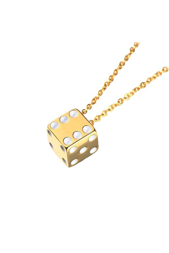 Stainless Steel Vintage Dice Mens Pendant with Chain Punk Biker Necklace for Lucky Wedding Gold