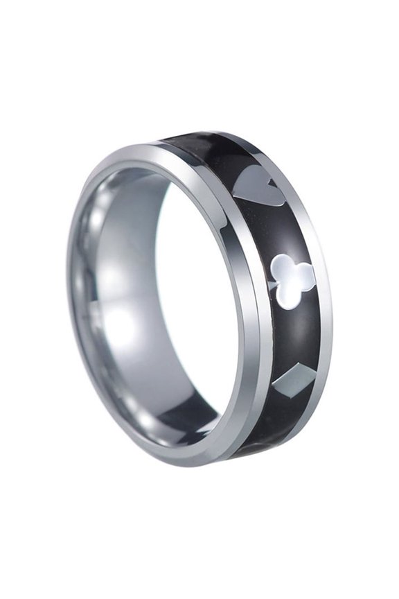 Street Style Poker Suit Ring for Men Women Spade Heart Design Stainless Steel Minimalist Bold Graphic Statement Jewelry Silver Size 12