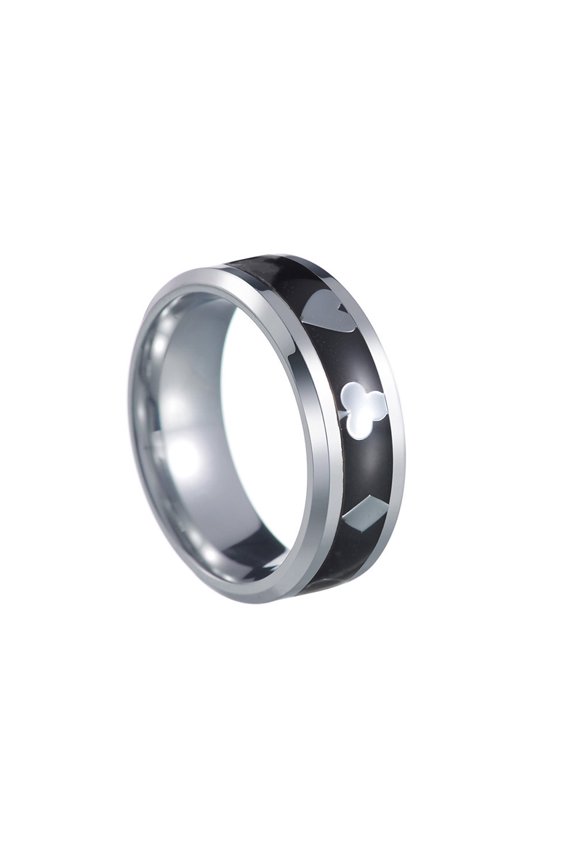 Street Style Poker Suit Ring for Men Women Spade Heart Design Stainless Steel Minimalist Bold Graphic Statement Jewelry Silver Size 8