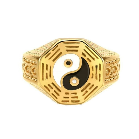 HIJONES Taiji Yin Yang Bagua Ring for Men Stainless Steel Vintage Personalized Chinese Style Rings Jewelry Gold Size 7