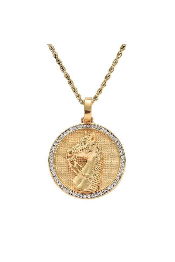 Tiger Necklace for Women Men Stainless Steel Round Animal Cubic Zirconia Disc Pendant Jewelry Chain Gold