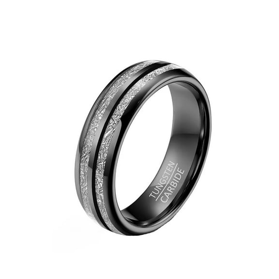 HIJONES Tungsten Carbide Groove Ring Imitated Meteorite Inlay 6mm 8mm Domed Wedding Band Engagement Comfort Fit 6mm Black Size 9