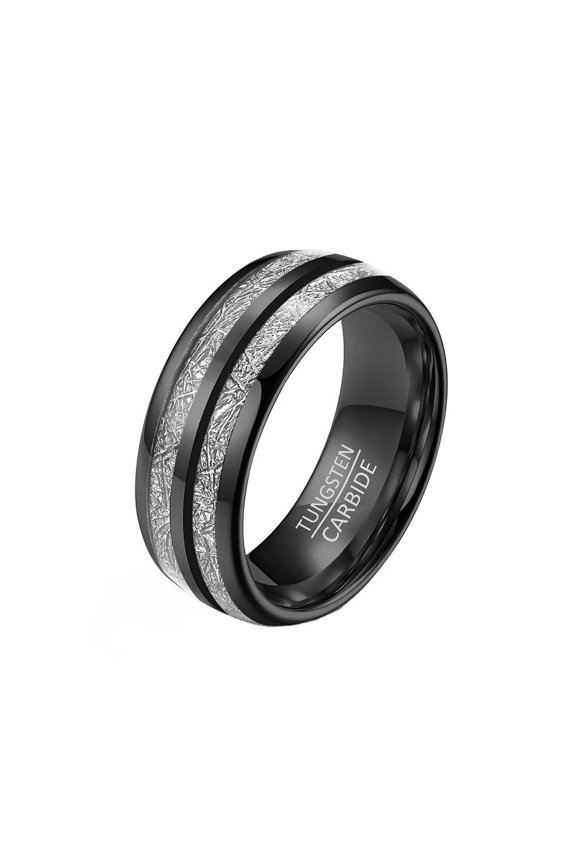 Tungsten Carbide Groove Ring Imitated Meteorite Inlay 8mm 8mm Domed Wedding Band Engagement Comfort Fit 8mm Black Size 9