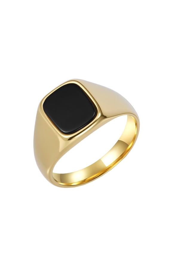 Unisex STAINLESS STEEL Big Square Agate Tiger's Eye Gemstone Couple Wedding Ring Solid Plated Promise Finger Band Gold Black Stone Size 10