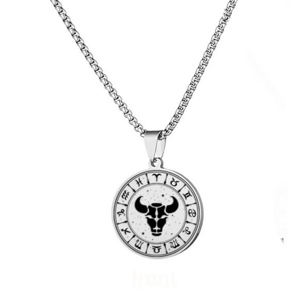 HIJONES Unisex Stainless Steel 12 Zodiac Signs Pendant Couple Engraved Lucky Necklace Sweater Chain Taurus