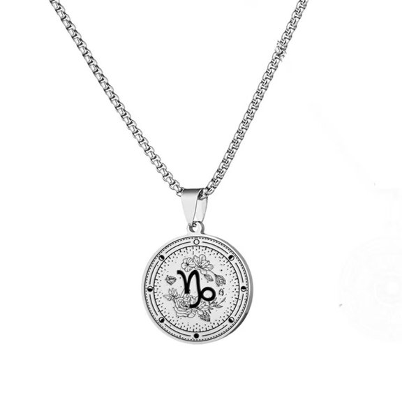 HIJONES Unisex Stainless Steel 12 Zodiac Signs Sunflower Pendant Couple Engraved Lucky Necklace Sweater Chain Capricorn