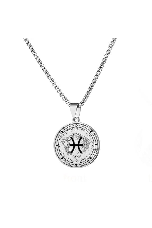 Unisex Stainless Steel 12 Zodiac Signs Sunflower Pendant Couple Engraved Lucky Necklace Sweater Chain Pisces