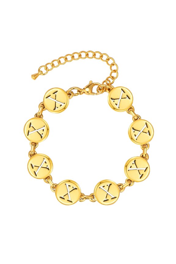 Unisex Stainless Steel Initial Letter Link Bracelet Gold Plated Chain Wristhand Gold X