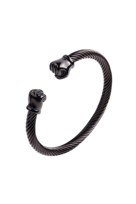 Unisex Stainless Steel Hip Hop Fist Open Twisted Stacked Cable Wire Bangle Adjustable Cuff Bracelet Black
