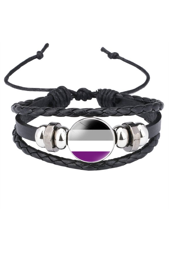 Unisex Stainless Steel Rainbow LGBT Pride Flag Leather Bracelet Handmade Woven Round Coin Wrap Bracelet Wristband Jewelry Birthday Gift Black Style 5