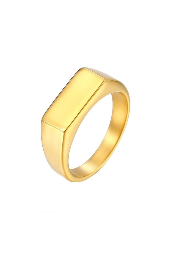 Unisex Stainless Steel Rectangular Glossy Signet Ring Simple 8MM Band Lucky Finger Ring Gold Size 7
