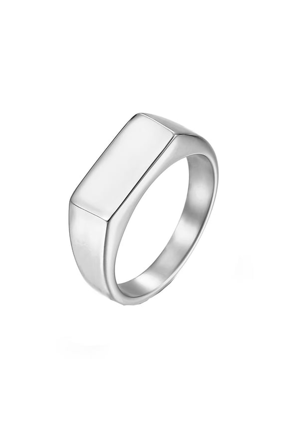 Unisex Stainless Steel Rectangular Glossy Signet Ring Simple 8MM Band Lucky Finger Ring Silver Size 7