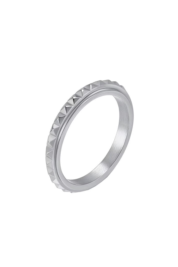 Unisex Stainless Steel Rhombic Spinner Stackable Ring 3MM Rotatable Wedding Pinky Band Silver Size 8