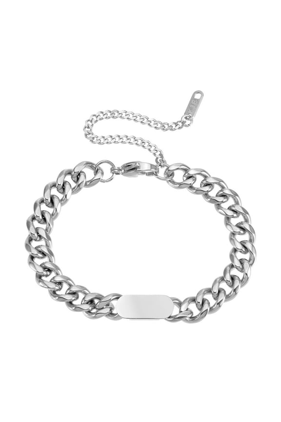 Unisex Stainless Steel Trendy Chain Link Chunky Bracelets Hip Hop Glossy Adustable Wristhand Jewelry Silver 8in