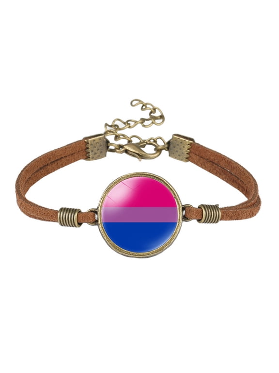 Unisex Stainless Steel Trendy Rainbow Flag Coin Bracelet Two Layer Ajustable Unisex LGBT LGBTQ Pride PU Leather Hand Jewelry Style 2