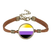 HIJONES Unisex Stainless Steel Trendy Rainbow Flag Coin Bracelet Two Layer Ajustable Unisex LGBT LGBTQ Pride PU Leather Hand Jewelry Style 8