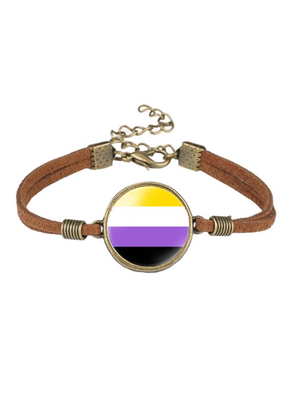 Unisex Stainless Steel Trendy Rainbow Flag Coin Bracelet Two Layer Ajustable Unisex LGBT LGBTQ Pride PU Leather Hand Jewelry Style 8