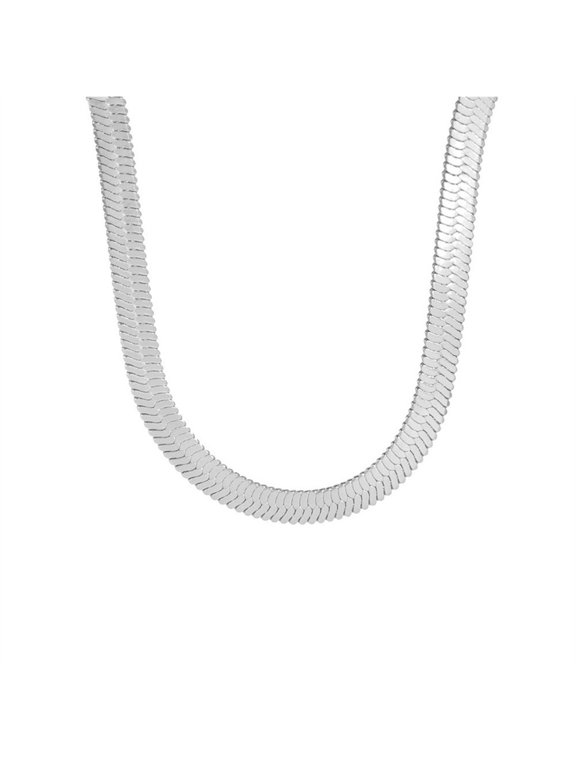 Unisex Stainless Steel Trendy Weave Flat Snake Blade Chain Necklace Ajustable Chocker Link Jewelry 5MM Silver 24IN