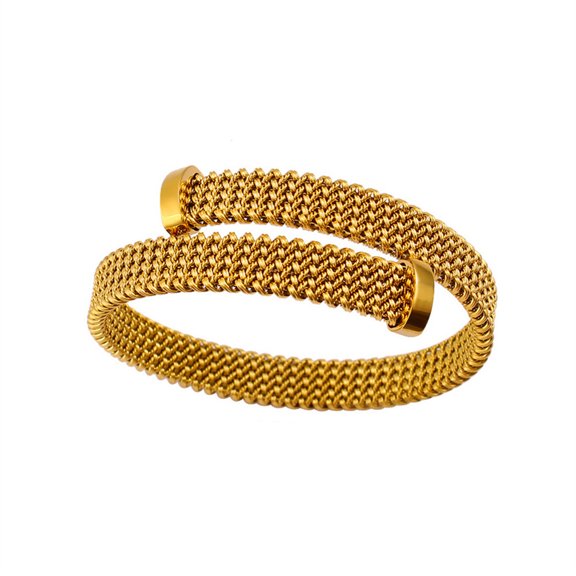 HIJONES Unisex Stainless Steel Weave Braid Bracelet Open Wide Link Chain Wristband Stretch Flexible Cuff Bangle Gold