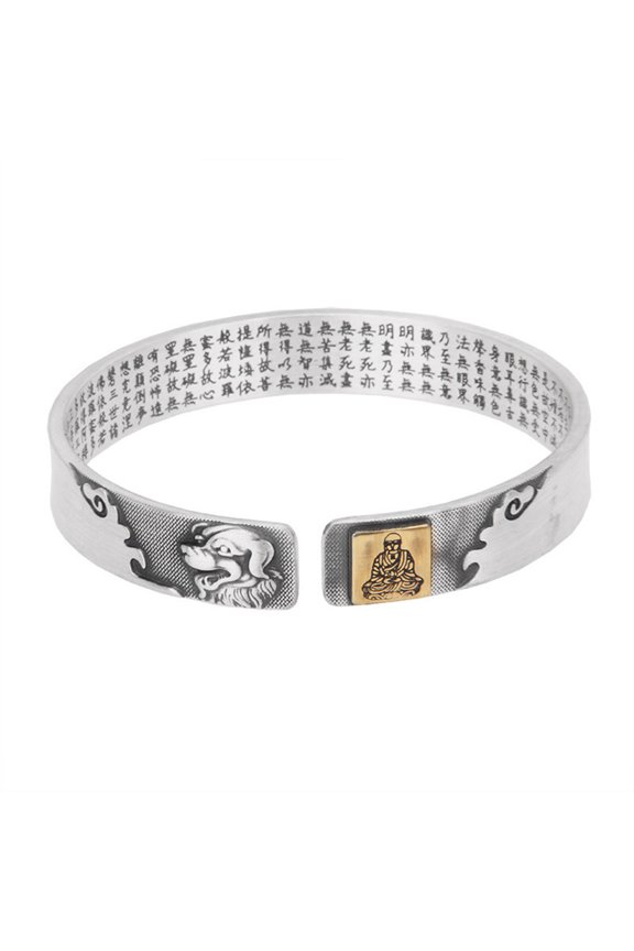 Unisex Stainless Steel Zodiac Buddha Birthday Bracelet Open Six Words of Truth Lucky Heart Love Bangle Wristhand Dog