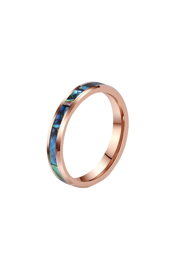 Unisex Tungsten Steel Abalone Shell Opal Galaxy Fragment Inlay Plain Couple Ring Curved Glossy Wedding Finger Jewelry 4MM-Rose Gold Size 10