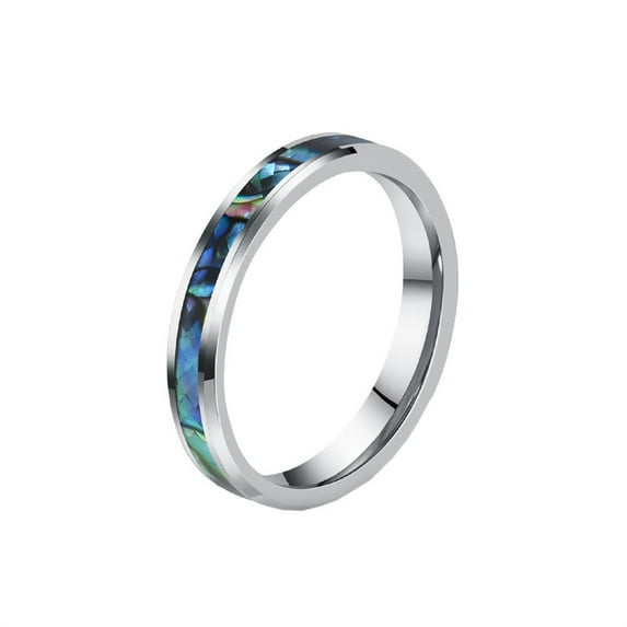 HIJONES Unisex Tungsten Steel Abalone Shell Opal Galaxy Fragment Inlay Plain Couple Ring Curved Glossy Wedding Finger Jewelry 4MM-Silver Size 10