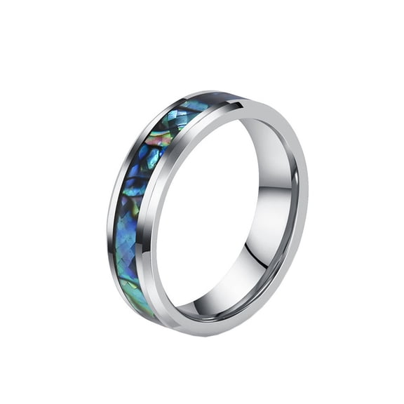 HIJONES Unisex Tungsten Steel Abalone Shell Opal Galaxy Fragment Inlay Plain Couple Ring Curved Glossy Wedding Finger Jewelry 6MM-Silver Size 7