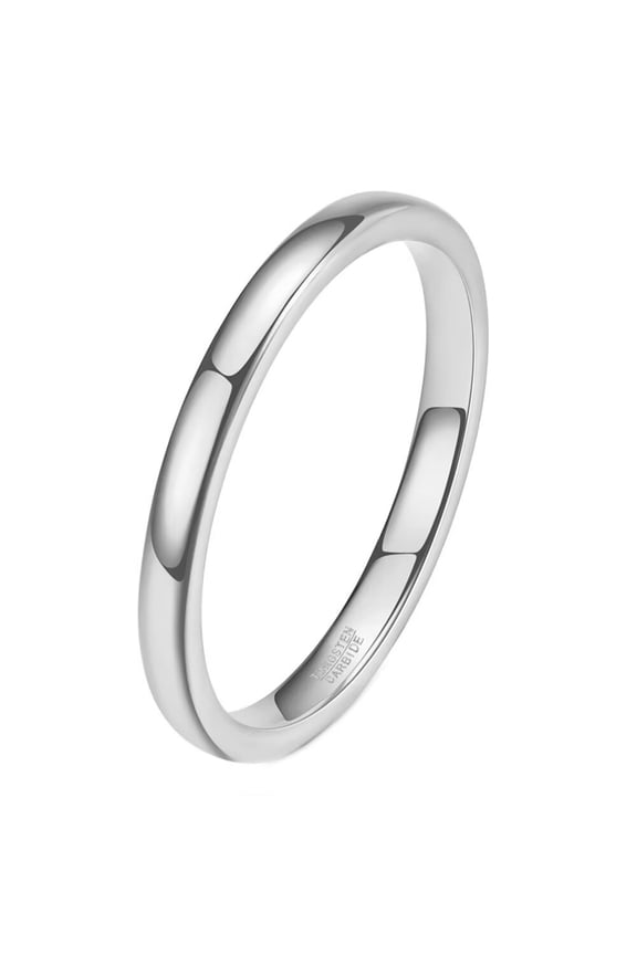 Unisex Tungsten Steel Curved Glossy Ring Promised Wedding Couple Band 2MM-Silver Size 6