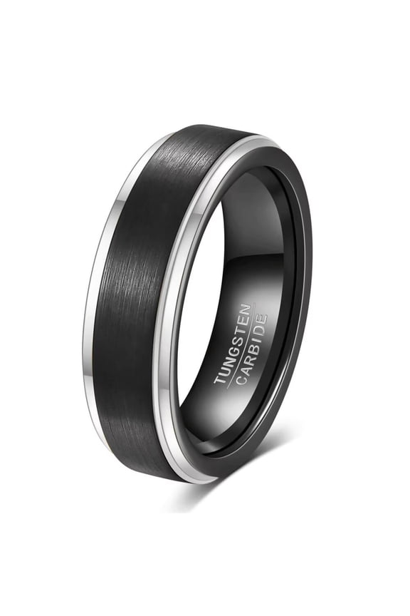 Unisex Tungsten Steel Matte 6MM Two-Tone Ring Polished Edge Couple Wedding Band Jewelry Silver-Black Size 11