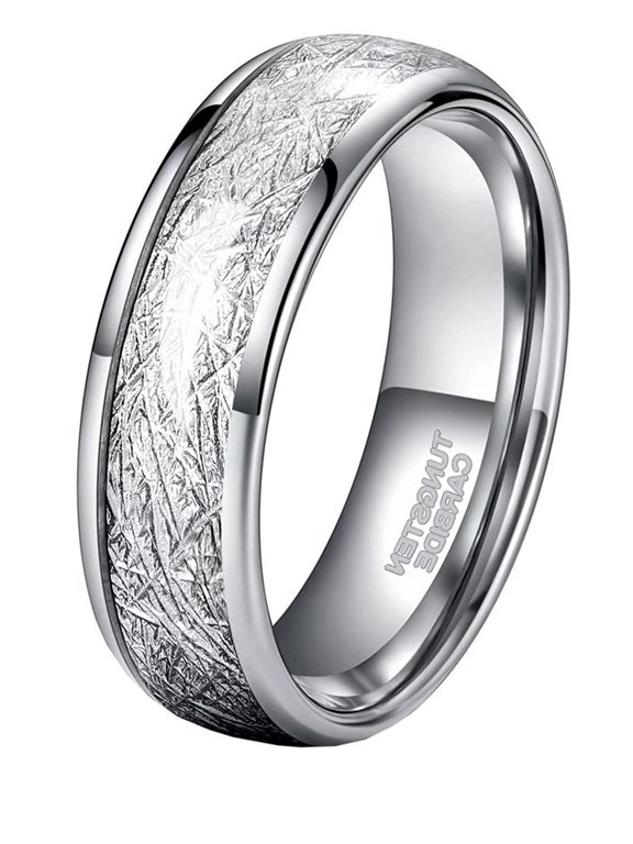 Unisex Tungsten Steel Misty Meteorite Wire Ball Tungsten Carbide Couple Ring 4MM 6MM Dome Polished Band 6MM-Silver Size 10
