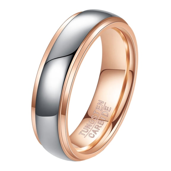 HIJONES Unisex Tungsten Steel Two Tone Bilateral Curved Dome Plated Signet Ring Tungsten Carbide Couple Wedding Band 6MM-Rose Gold Size 11