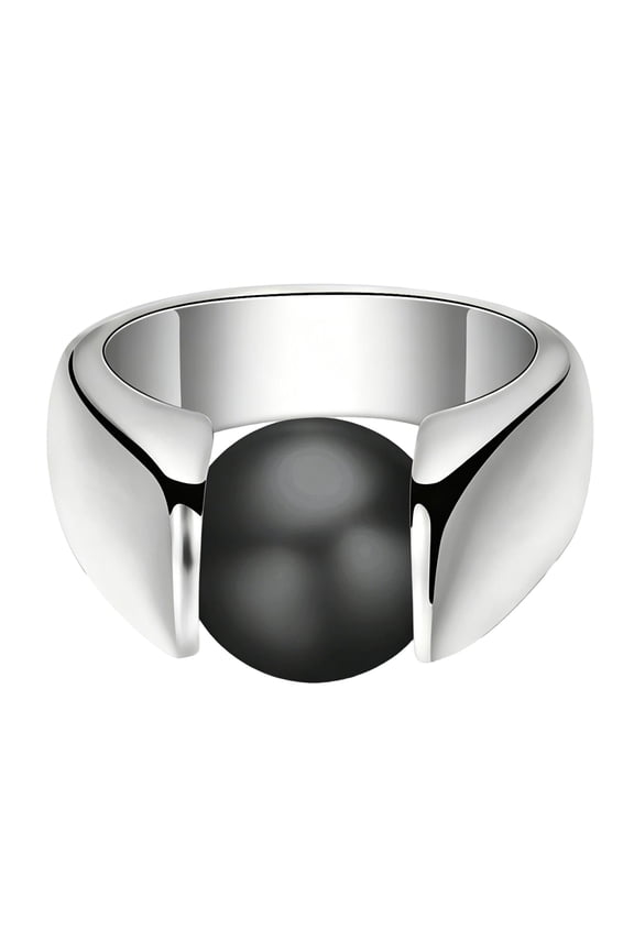 Vintage C shaped Ring Unisex Stainless Steel Inlaid 10MM Cat's Eye Stone Silver-Black Size 6