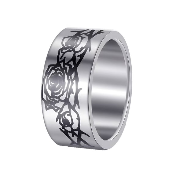 HIJONES Women Men's 10mm Halloween Rose Stainless Steel Ring Vintage Minimalist Personalized Hip Hop Jewelry Silver Size 11