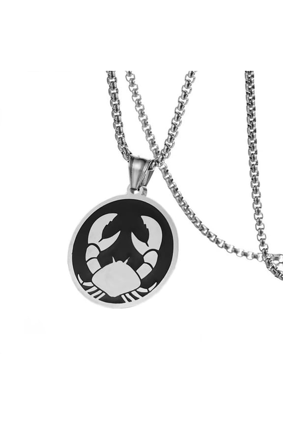 Women Men's 12 Constellation Horoscope Pendant Necklace Stainless Steel Birth Star Sign Personalized Pendant Chain Jewelry Silver Cancer
