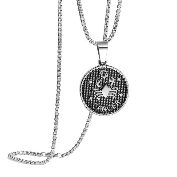 HIJONES Women Men's 12 Constellation Pendant Necklace Stainless Steel Birth Star Sign Pendant Chain Jewelry Cancer