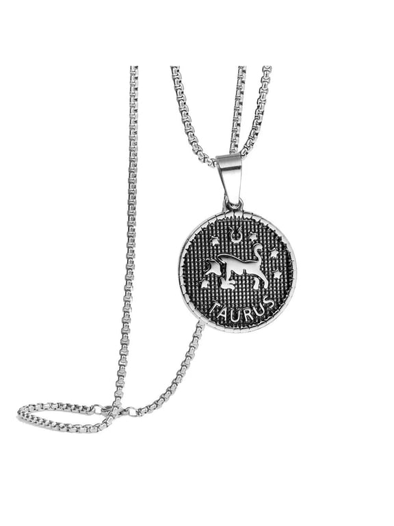 Women Men's Pendant Necklace Stainless Steel Birth Star Sign Pendant Chain Jewelry Taurus