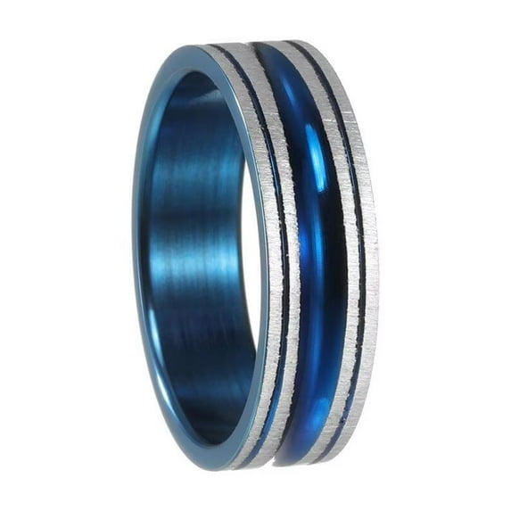 HIJONES Women Men's 6mm Groove Blue White Stainless Steel Ring Band Personalized Jewelry Size 8