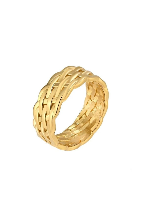 Women Men's 8mm Braided Stainless Steel Ring Couple Simple Promise High Polished Weave Band Ring Jewelry Comfort Fit Gold Size 10