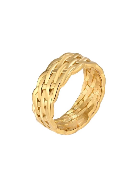 Women Men's 8mm Braided Stainless Steel Ring Simple Weave Band Ring Comfort Fit Gold-plated Size 9