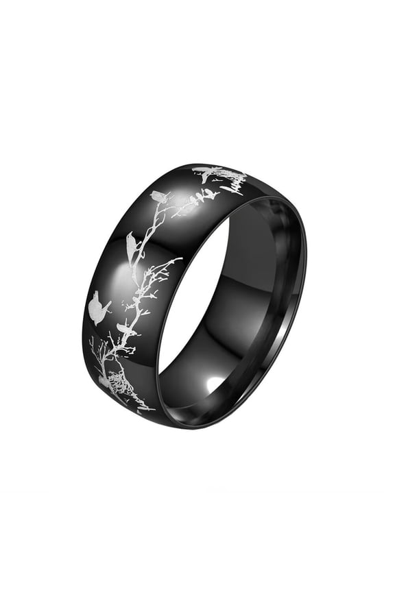 Women Men's Animal Bird Tree Branch Stainless Steel Ring Band Personalized Jewelry for Engagement Wedding Black Size 8