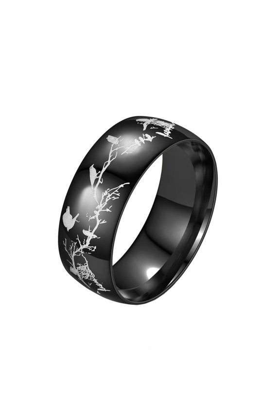 Women Men's Animal Bird Tree Branch Stainless Steel Ring Band Personalized Jewelry for Engagement Wedding Black Size 9