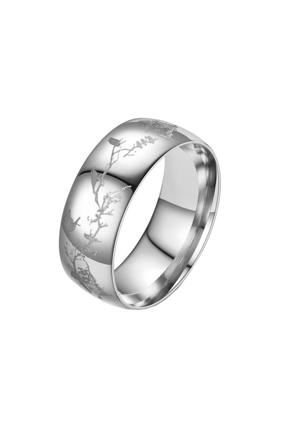 Women Men's Animal Bird Tree Branch Stainless Steel Ring Band Personalized Jewelry for Engagement Wedding Silver Size 9