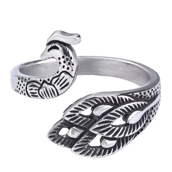 HIJONES Women Men's Animal Peacock Rings Exaggerated Phoenix Punk Band Jewelry Size 10